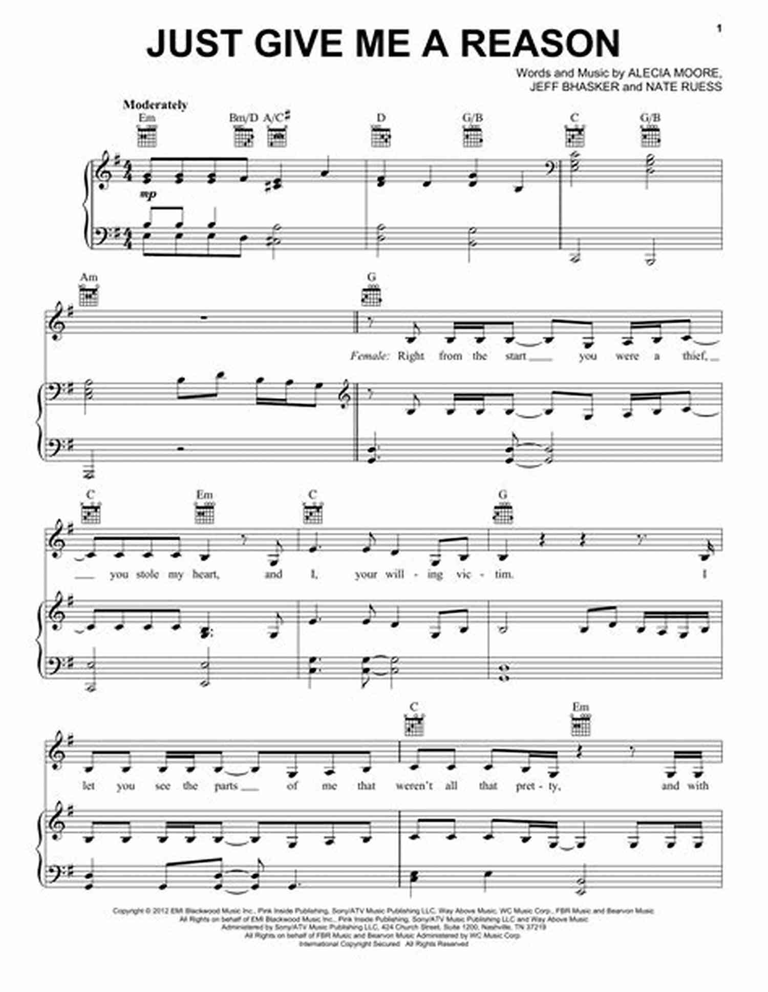 Just Give Me Reason Sheet Music Just Give Me A Reason Sheet Music