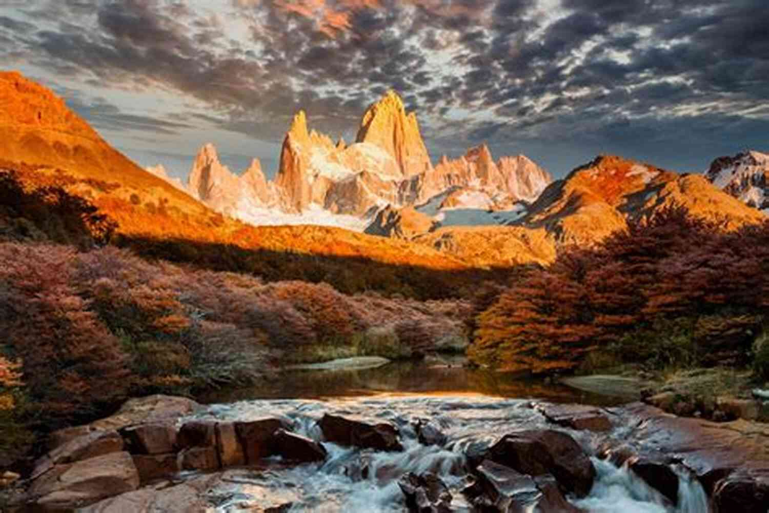 Mount Fitz Roy During Sunrise: A Majestic Landscape Bathed In Golden Sunlight Mount Fitz Roy (The Sun Symbol 2)