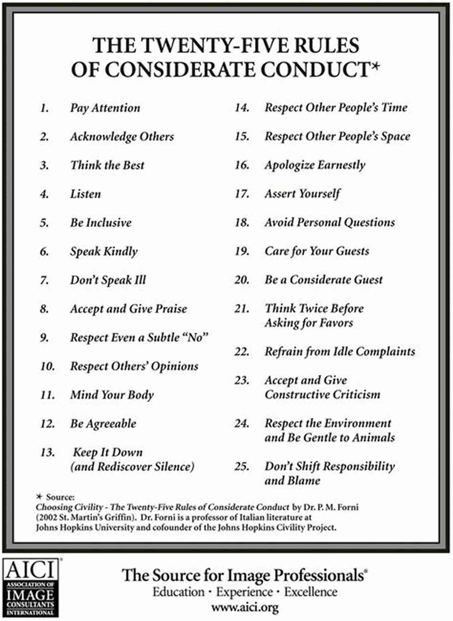 Respecting Personal Boundaries Choosing Civility: The Twenty Five Rules Of Considerate Conduct