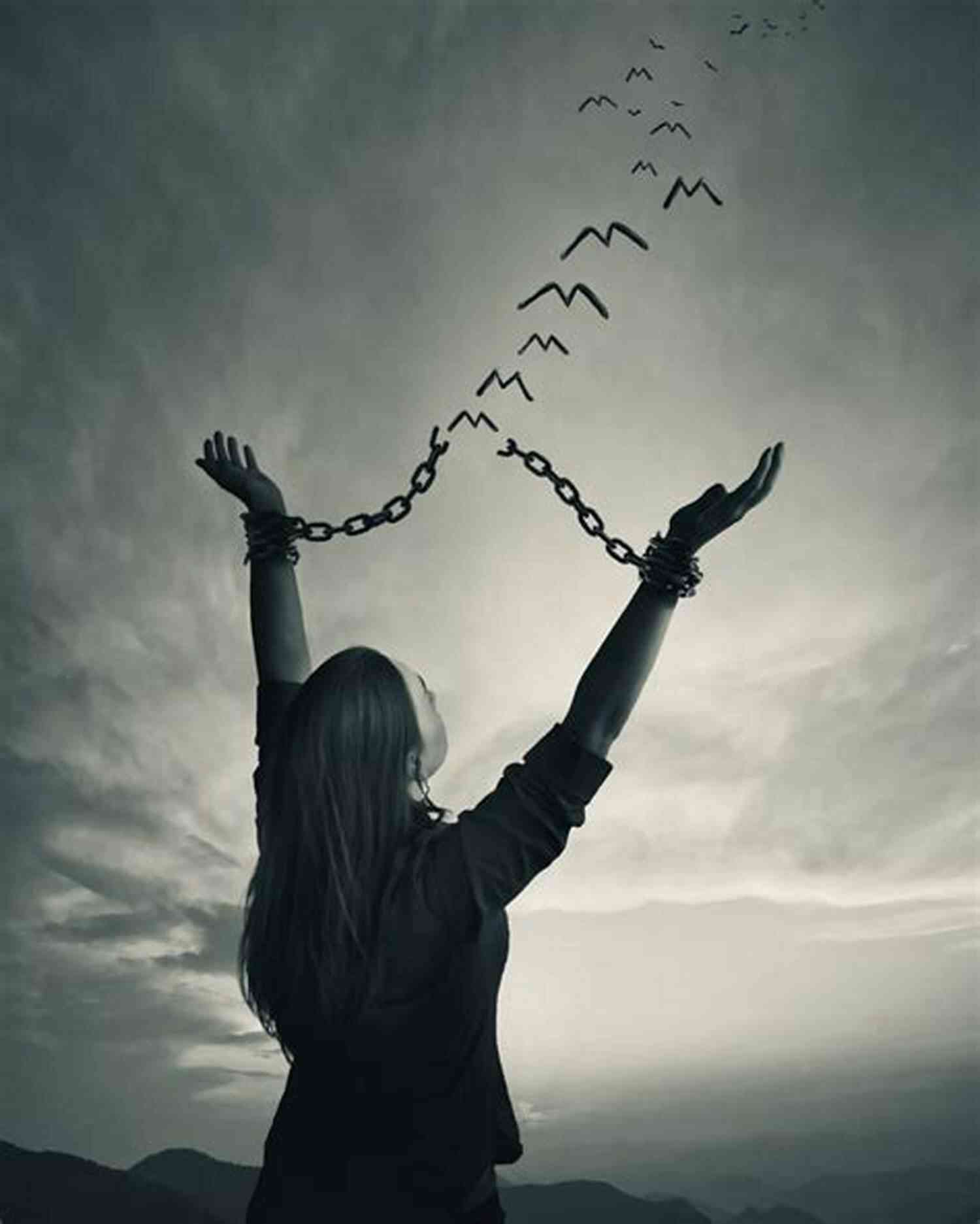 Woman Breaking Chains Of Control And Finding Freedom Escaping The Grip Of Control